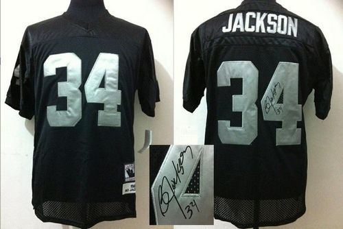 Mitchell And Ness Autographed Raiders #34 Bo Jackson Black Stitched Throwback NFL Jersey