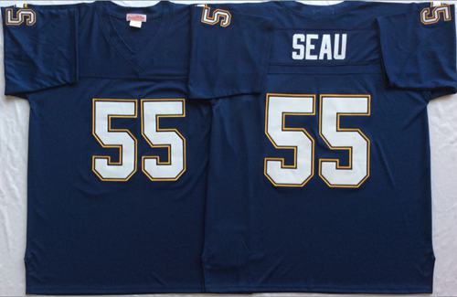 Mitchell And Ness 1994 Chargers #55 Junior Seau Navy Blue Throwback Stitched NFL Jersey - Click Image to Close