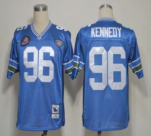 Mitchell And Ness Hall of Fame 2012 Seahawks #96 Cortez Kennedy Blue Stitched Throwback NFL Jersey