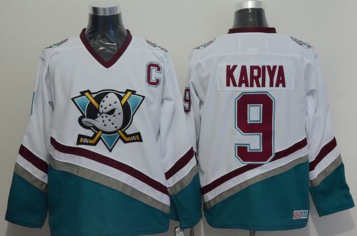 Ducks #9 Paul Kariya White CCM Throwback Stitched NHL Jersey - Click Image to Close