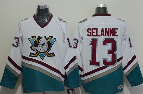 Ducks #13 Teemu Selanne White CCM Throwback Stitched NHL Jersey - Click Image to Close