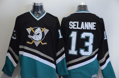 Ducks #13 Teemu Selanne Black CCM Throwback Stitched NHL Jersey - Click Image to Close