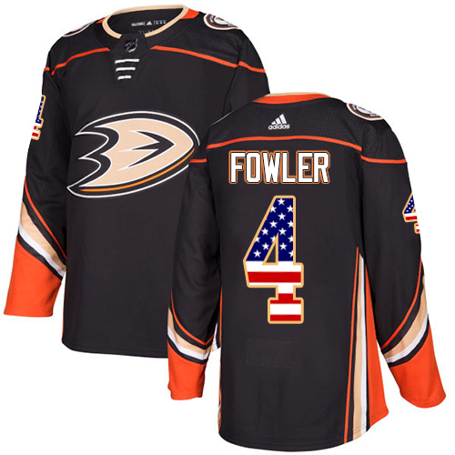 Adidas Ducks #4 Cam Fowler Black Home Authentic USA Flag Stitched NHL Jersey - Click Image to Close