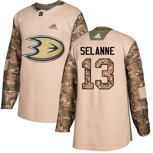 Adidas Ducks #13 Teemu Selanne Camo Authentic 2017 Veterans Day Stitched NHL Jersey