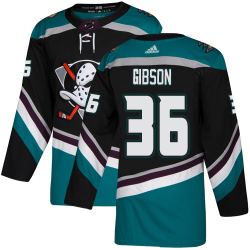 Adidas Ducks #36 John Gibson Black/Teal Alternate Authentic Stitched NHL Jersey