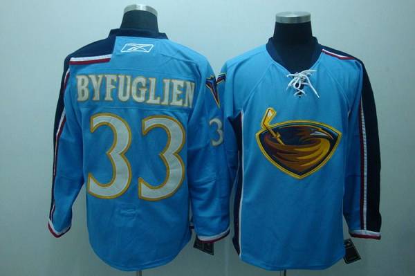 Thrashers #33 Dustin Byfuglien Embroidered Blue NHL Jersey - Click Image to Close