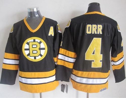 Bruins #4 Bobby Orr Black/Yellow CCM Throwback Stitched NHL Jersey