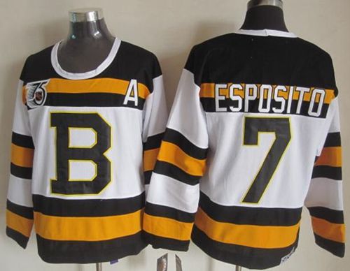 Bruins #7 Phil Esposito White CCM Throwback 75TH Stitched NHL Jersey - Click Image to Close