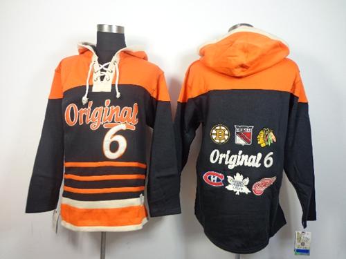 NHL Original 6 Teams Black Sawyer Hooded Sweatshirt Stitched NHL Jersey