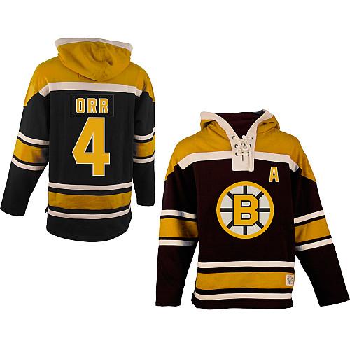 Bruins #4 Bobby Orr Black Sawyer Hooded Sweatshirt Stitched NHL Jersey - Click Image to Close