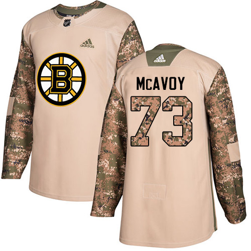 Adidas Bruins #73 Charlie McAvoy Camo Authentic 2017 Veterans Day Stitched NHL Jersey - Click Image to Close