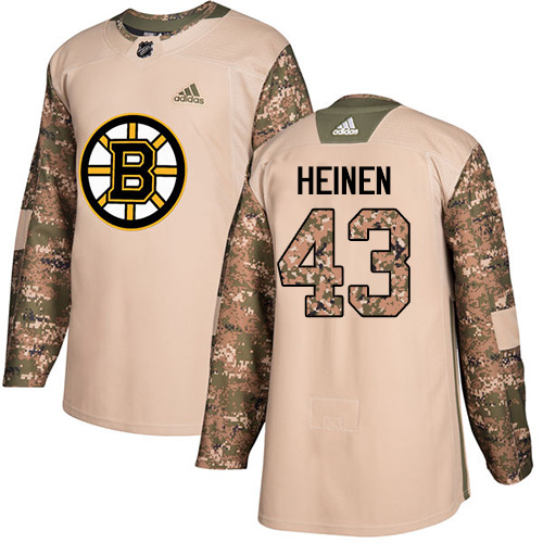 Adidas Bruins #43 Danton Heinen Camo Authentic 2017 Veterans Day Stitched NHL Jersey