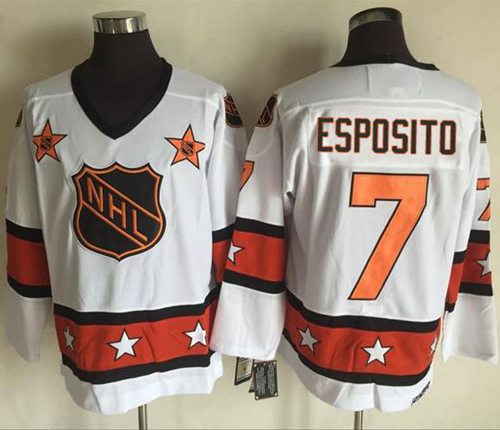 Bruins #7 Phil Esposito White/Orange All Star CCM Throwback Stitched NHL Jersey - Click Image to Close