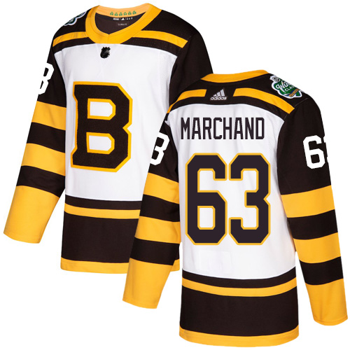 Adidas Bruins #63 Brad Marchand White Authentic 2019 Winter Classic Stitched NHL Jersey - Click Image to Close