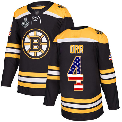 Bruins #4 Bobby Orr Black Home Authentic USA Flag Stanley Cup Final Bound Stitched Hockey Jersey - Click Image to Close