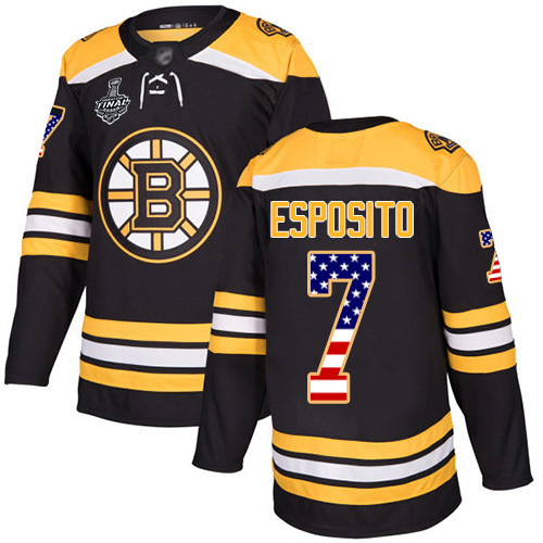 Bruins #7 Phil Esposito Black Home Authentic USA Flag Stanley Cup Final Bound Stitched Hockey Jersey - Click Image to Close