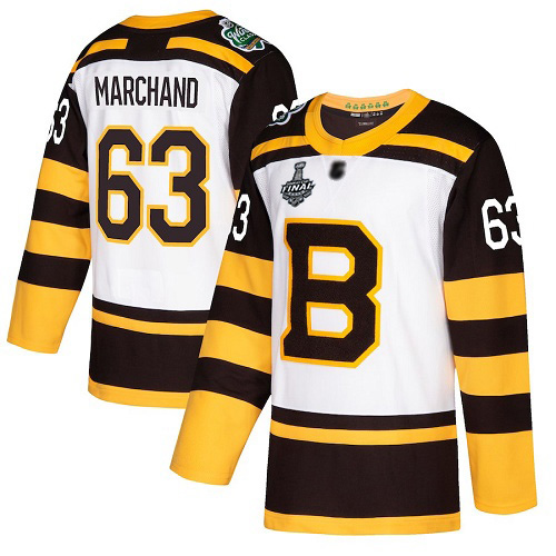 Bruins #63 Brad Marchand White Authentic 2019 Winter Classic Stanley Cup Final Bound Stitched Hockey Jersey - Click Image to Close