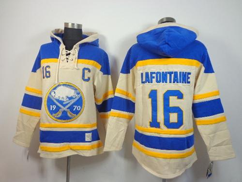 Sabres #16 Pat Lafontaine Cream Sawyer Hooded Sweatshirt Stitched NHL Jersey - Click Image to Close