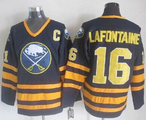 Sabres #16 Pat Lafontaine Navy Blue CCM Throwback Stitched NHL Jersey - Click Image to Close