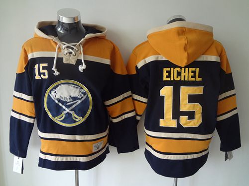 Sabres #15 Jack Eichel Navy Blue Sawyer Hooded Sweatshirt Stitched NHL Jersey - Click Image to Close