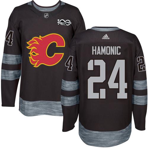 Adidas Flames #24 Travis Hamonic Black 1917-2017 100th Anniversary Stitched NHL Jersey