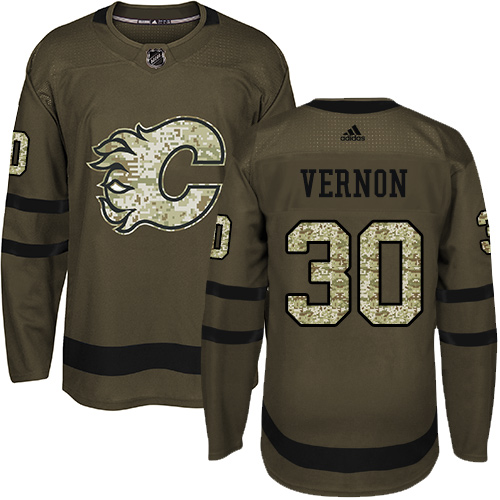 Adidas Flames #30 Mike Vernon Green Salute to Service Stitched NHL Jersey