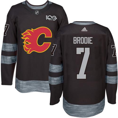 Adidas Flames #7 TJ Brodie Black 1917-2017 100th Anniversary Stitched NHL Jersey - Click Image to Close