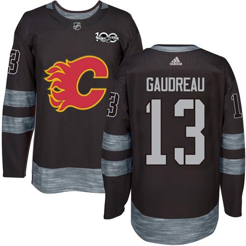 Adidas Flames #13 Johnny Gaudreau Black 1917-2017 100th Anniversary Stitched NHL Jersey