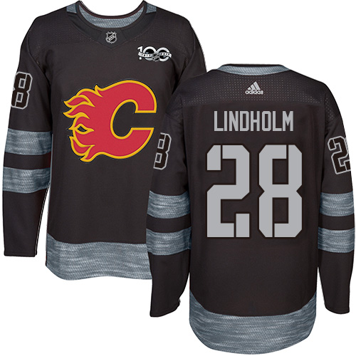 Adidas Flames #28 Elias Lindholm Black 1917-2017 100th Anniversary Stitched NHL Jersey