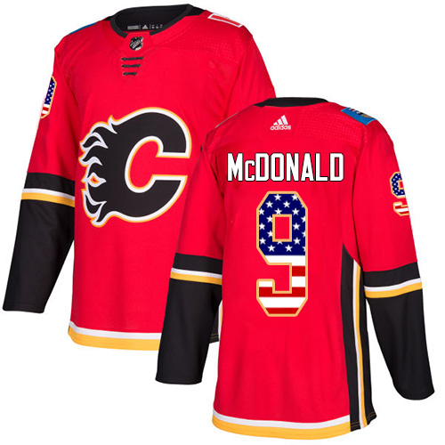 Adidas Flames #9 Lanny McDonald Red Home Authentic USA Flag Stitched NHL Jersey