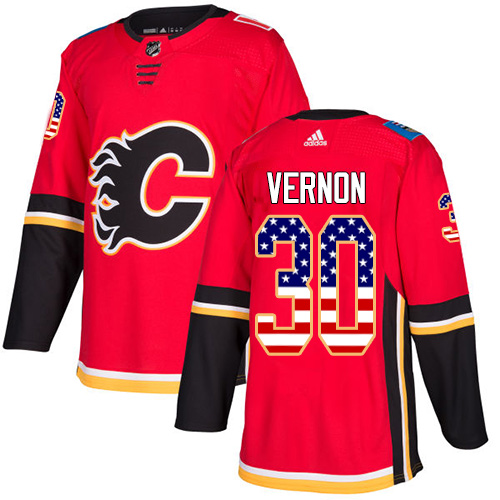 Adidas Flames #30 Mike Vernon Red Home Authentic USA Flag Stitched NHL Jersey - Click Image to Close