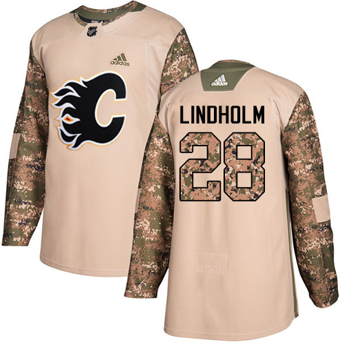 Adidas Flames #28 Elias Lindholm Camo Authentic 2017 Veterans Day Stitched NHL Jersey