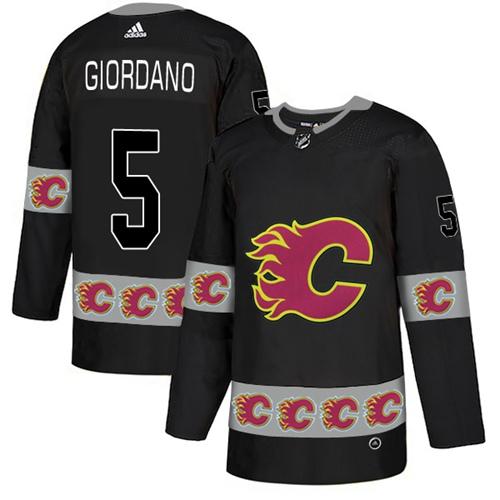 Adidas Flames #5 Mark Giordano Black Authentic Team Logo Fashion Stitched NHL Jersey - Click Image to Close