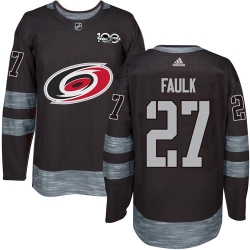 Adidas Hurricanes #27 Justin Faulk Black 1917-2017 100th Anniversary Stitched NHL Jersey