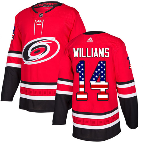 Adidas Hurricanes #14 Justin Williams Red Home Authentic USA Flag Stitched NHL Jersey - Click Image to Close