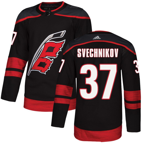 Adidas Hurricanes #37 Andrei Svechnikov Black Alternate Authentic Stitched NHL Jersey - Click Image to Close