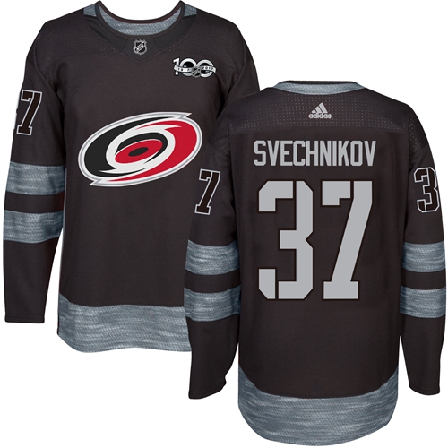 Adidas Hurricanes #37 Andrei Svechnikov Black 1917-2017 100th Anniversary Stitched NHL Jersey - Click Image to Close