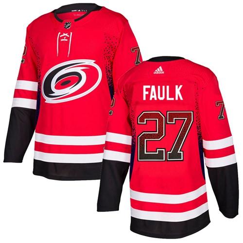 Adidas Hurricanes #27 Justin Faulk Red Home Authentic Drift Fashion Stitched NHL Jersey - Click Image to Close