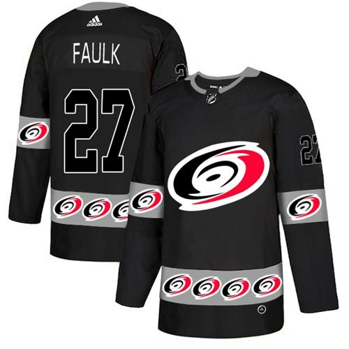 Adidas Hurricanes #27 Justin Faulk Black Authentic Team Logo Fashion Stitched NHL Jersey - Click Image to Close