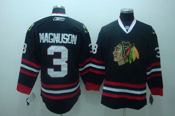 Blackhawks #3 Keith Magnuson Stitched Black NHL Jersey - Click Image to Close