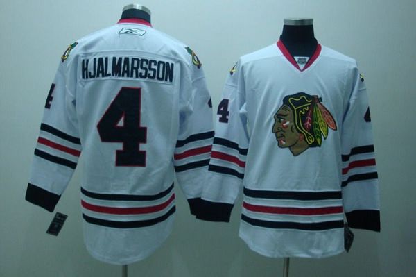 Blackhawks #4 Nikals Hjalmarsson Stitched White NHL Jersey - Click Image to Close