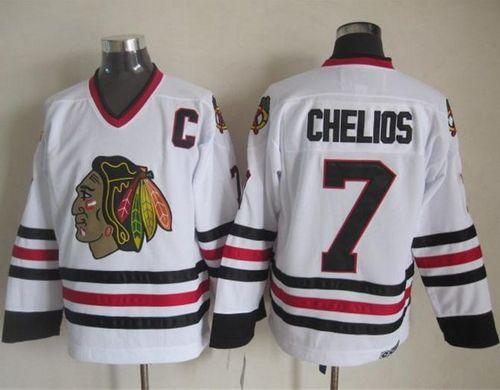 Blackhawks #7 Chris Chelios White CCM Throwback Stitched NHL Jersey