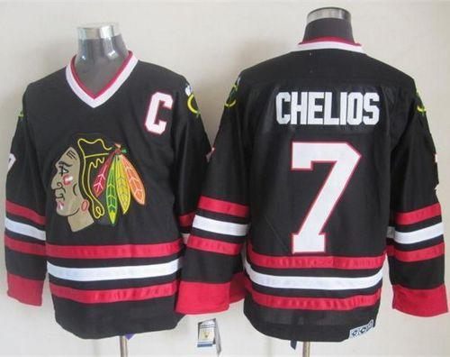 Blackhawks #7 Chris Chelios Black CCM Throwback Stitched NHL Jersey