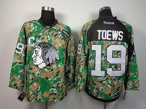 Blackhawks #19 Jonathan Toews Camo Veterans Day Practice Stitched NHL Jersey