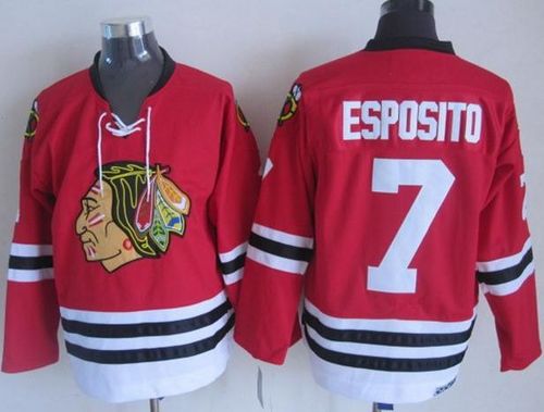 Blackhawks #7 Tony Esposito Red CCM Throwback Stitched NHL Jersey - Click Image to Close