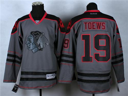 Blackhawks #19 Jonathan Toews Charcoal Cross Check Fashion Stitched NHL Jersey