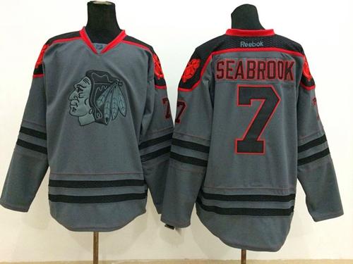 Blackhawks #7 Brent Seabrook Charcoal Cross Check Fashion Stitched NHL Jersey - Click Image to Close