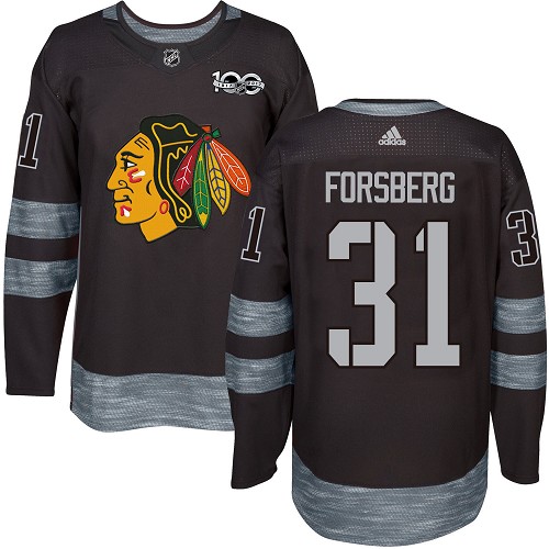 Adidas Blackhawks #31 Anton Forsberg Black 1917-2017 100th Anniversary Stitched NHL Jersey