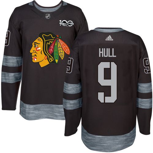 Adidas Blackhawks #9 Bobby Hull Black 1917-2017 100th Anniversary Stitched NHL Jersey