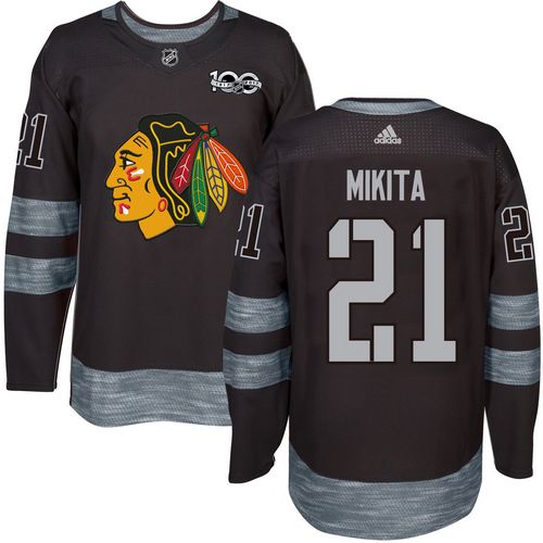 Adidas Blackhawks #21 Stan Mikita Black 1917-2017 100th Anniversary Stitched NHL Jersey